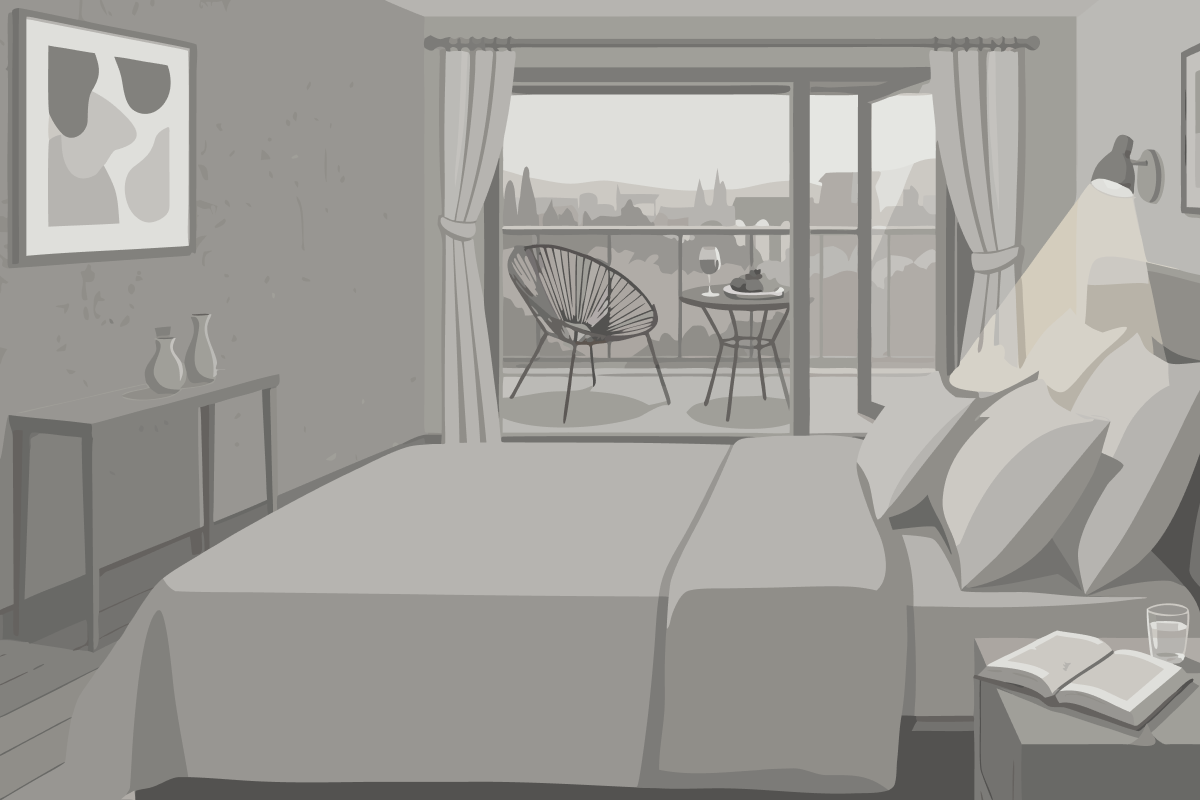 Zimmer mit Kingsize-Bett und Whirlpool